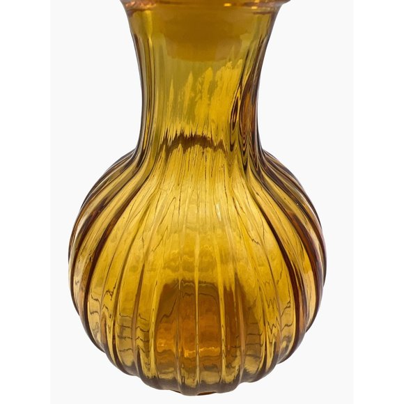 Avon Amber Bulbous Ribbed Decanter Cruet with Stopper 7" Tall Decor Display Prop - Picture 7 of 10